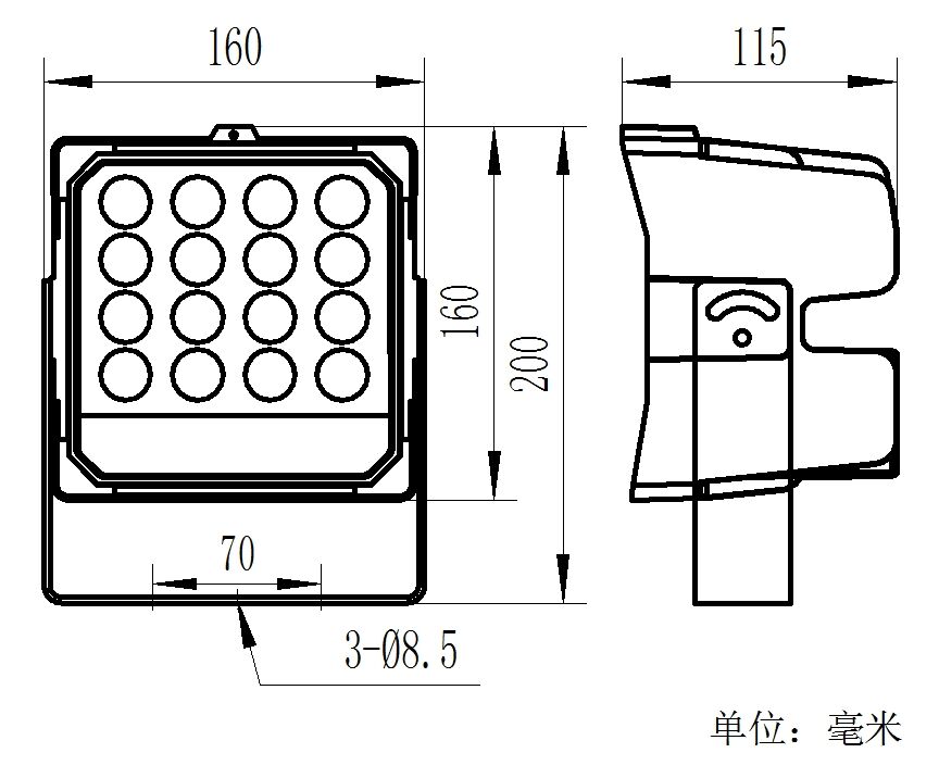 监控补光灯外观尺寸